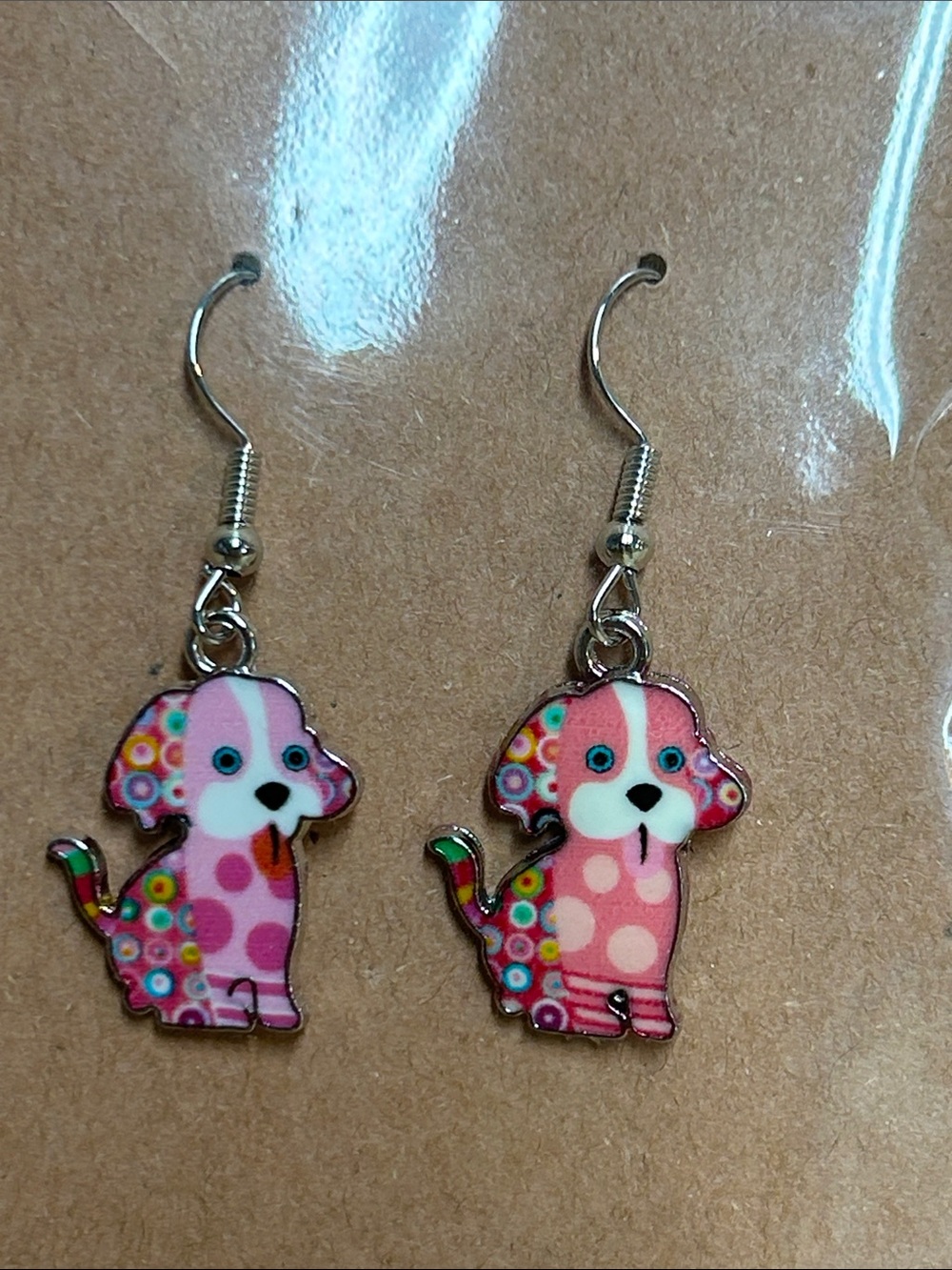 Kids Pink Puppy Dangle Earrings - Cute Cartoon Dog
